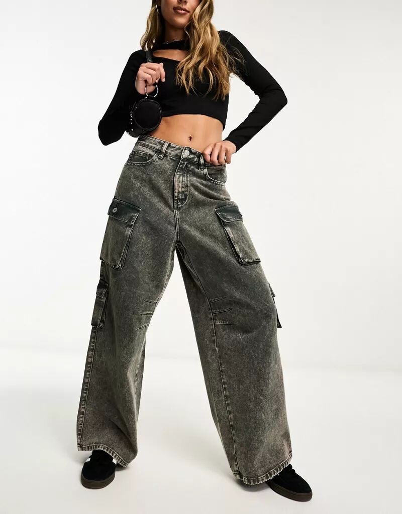 Светлые тонированные джинсы карго с широкими штанинами DTT Haylee Don't Think Twice