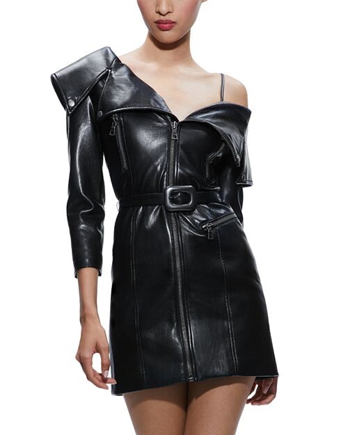 

Асимметричное мини-платье Miara из искусственной кожи Alice and Olivia, цвет Black