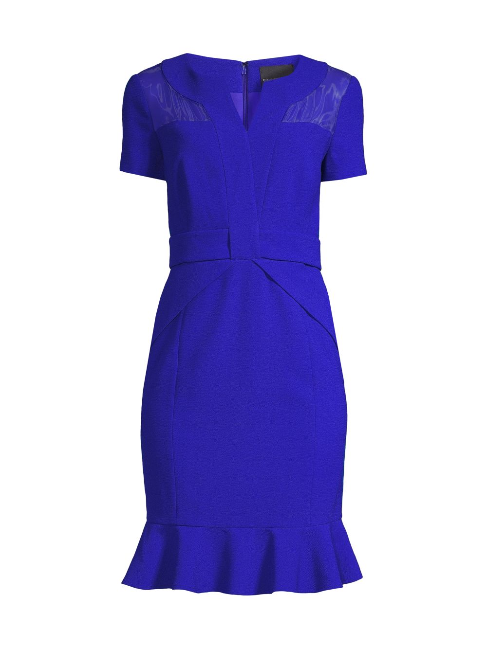 Платье-футляр из крепа и шелка с оборками Shani, синий