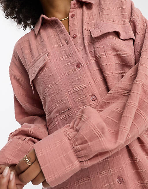 

Терракотовое фактурное платье-рубашка в клетку ASOS DESIGN