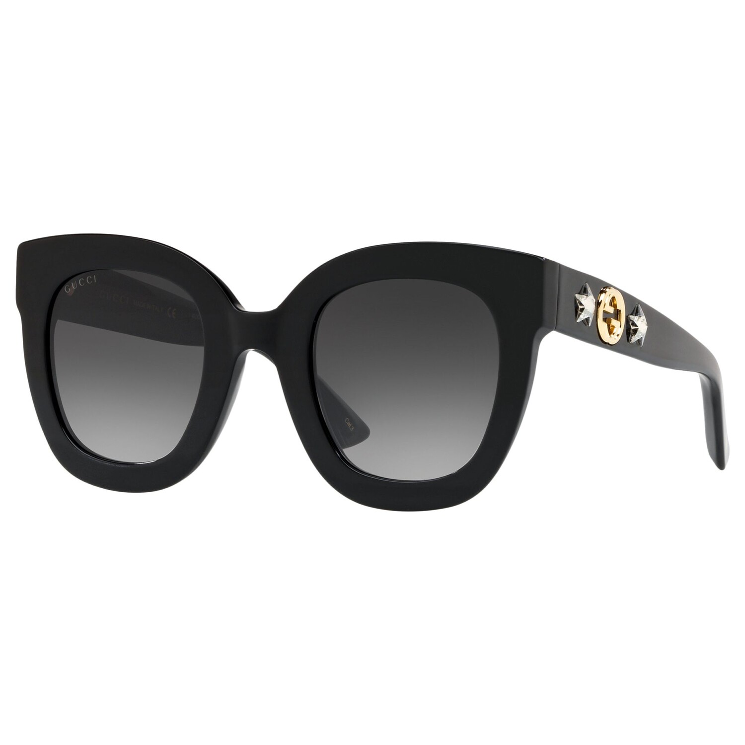 

Gucci GG0208S Массивные овальные солнцезащитные очки, блестящие черные/серые с градиентом