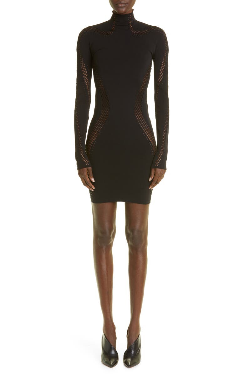 

Мини-платье Body-Con с сетчатыми вставками и длинными рукавами MUGLER, черный