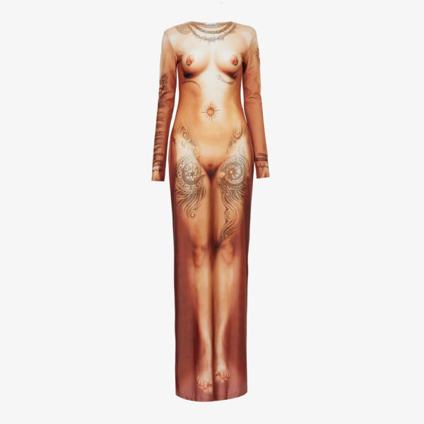 

Платье макси trompe-l'œil из эластичной ткани с высоким воротником Jean Paul Gaultier, цвет lightnude