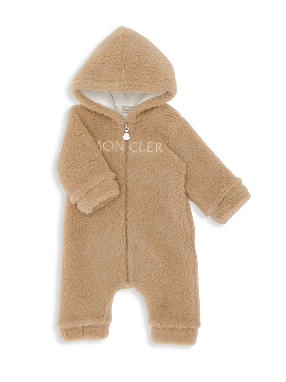 

Детский флисовый комбинезон с капюшоном и логотипом Moncler, коричневый