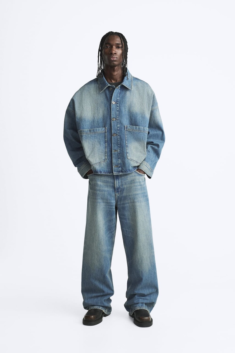 

Расклешенные джинсы ZARA, средне-синий