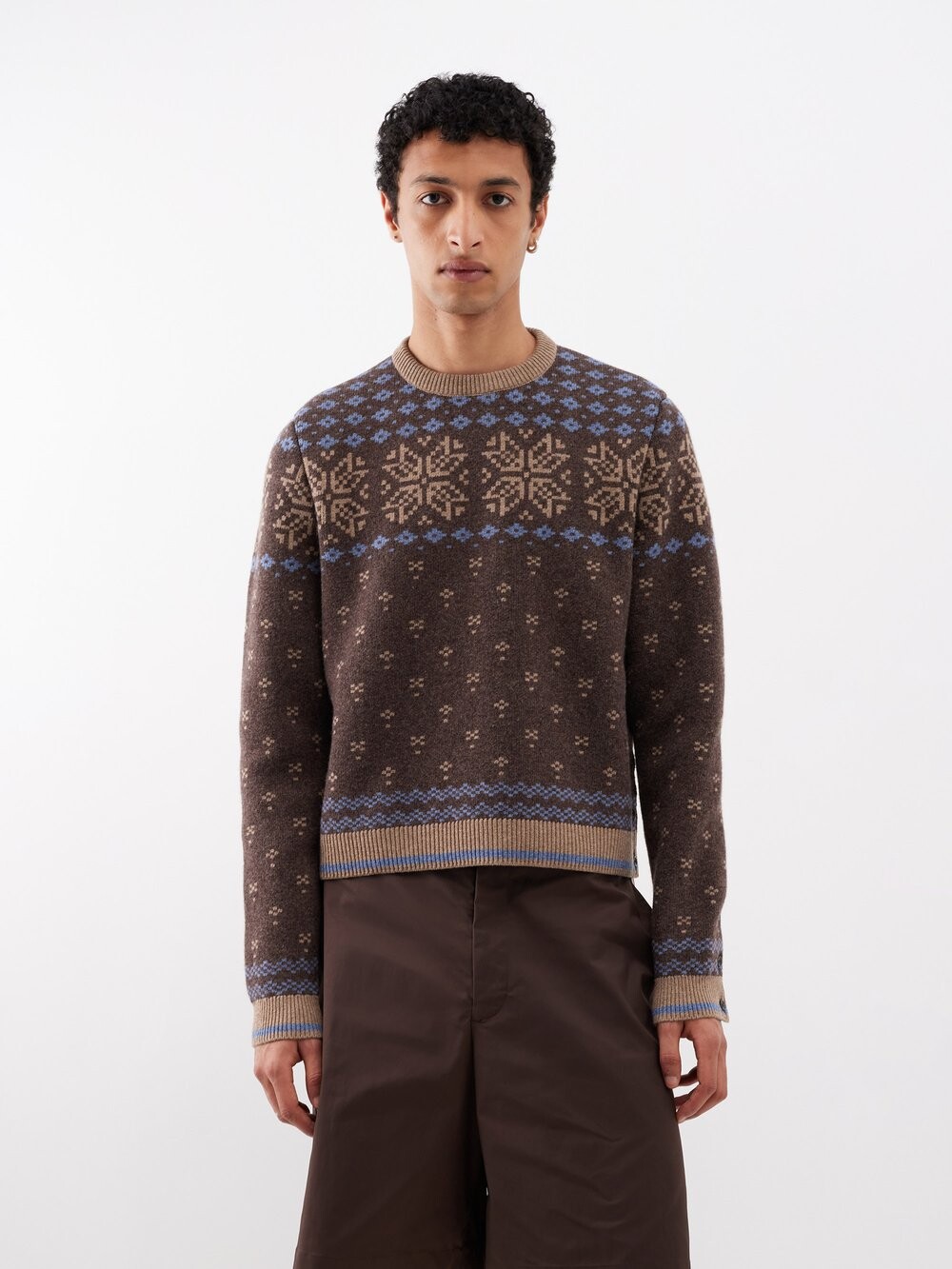 

Свитер из жаккардовой шерсти fair isle Thom Browne, коричневый