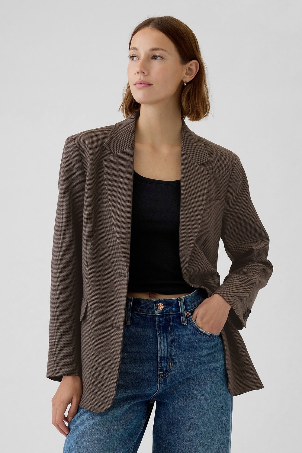 

Свободный клетчатый блейзер Gap, коричневый