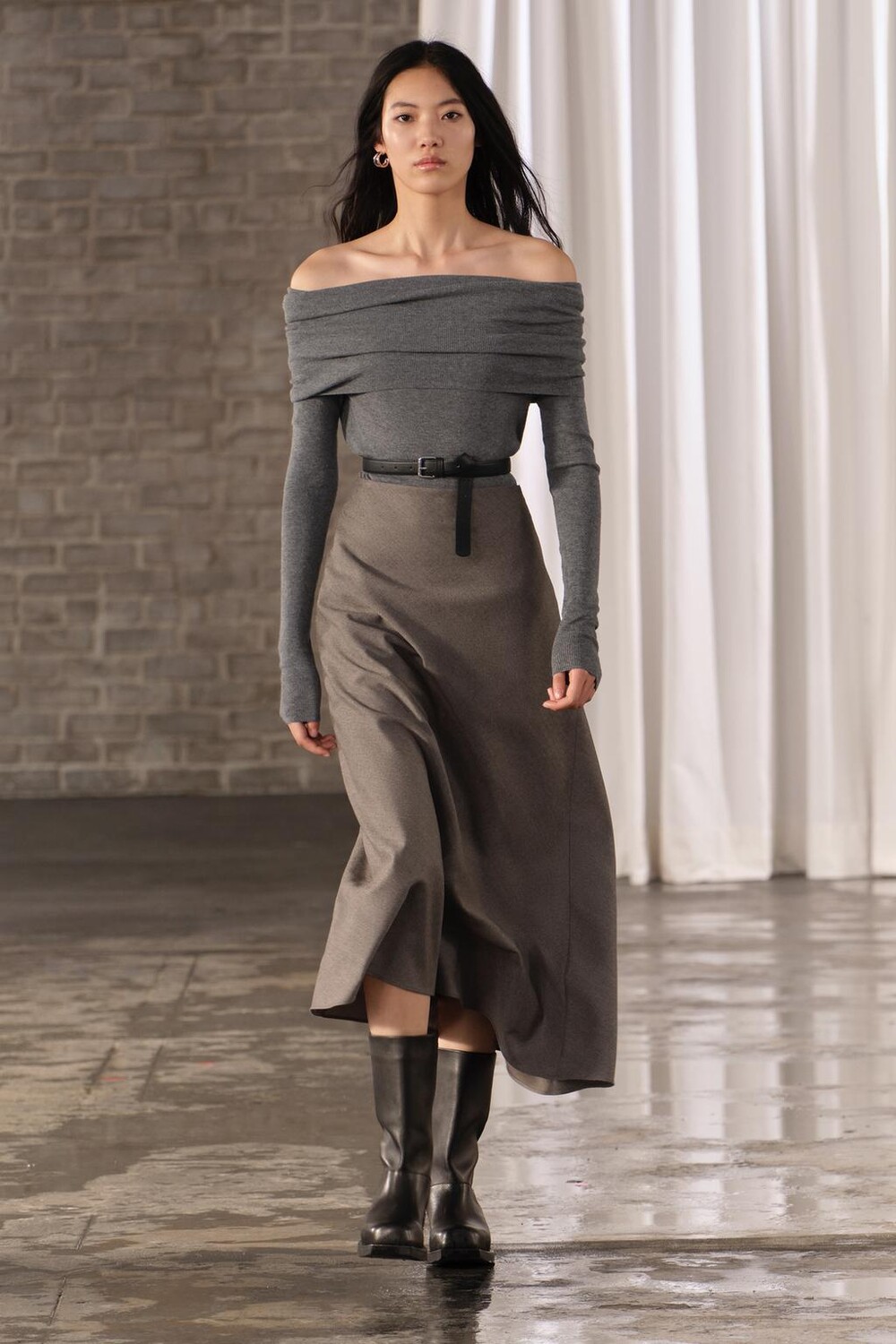 

Двухцветная шерстяная юбка ZARA, темно-серый