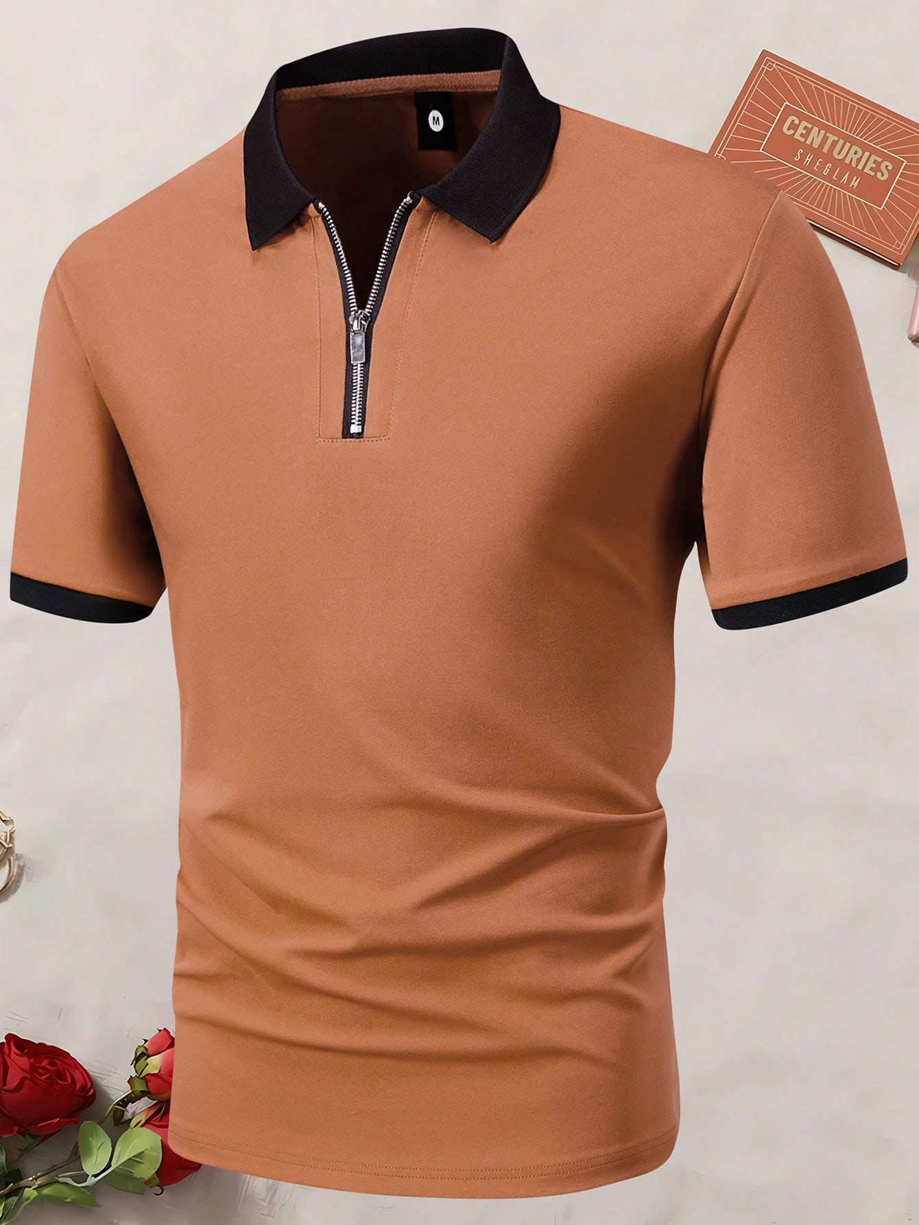 Мужская новая летняя простая винтажная однотонная рубашка-поло для бизнеса, жженый апельсин