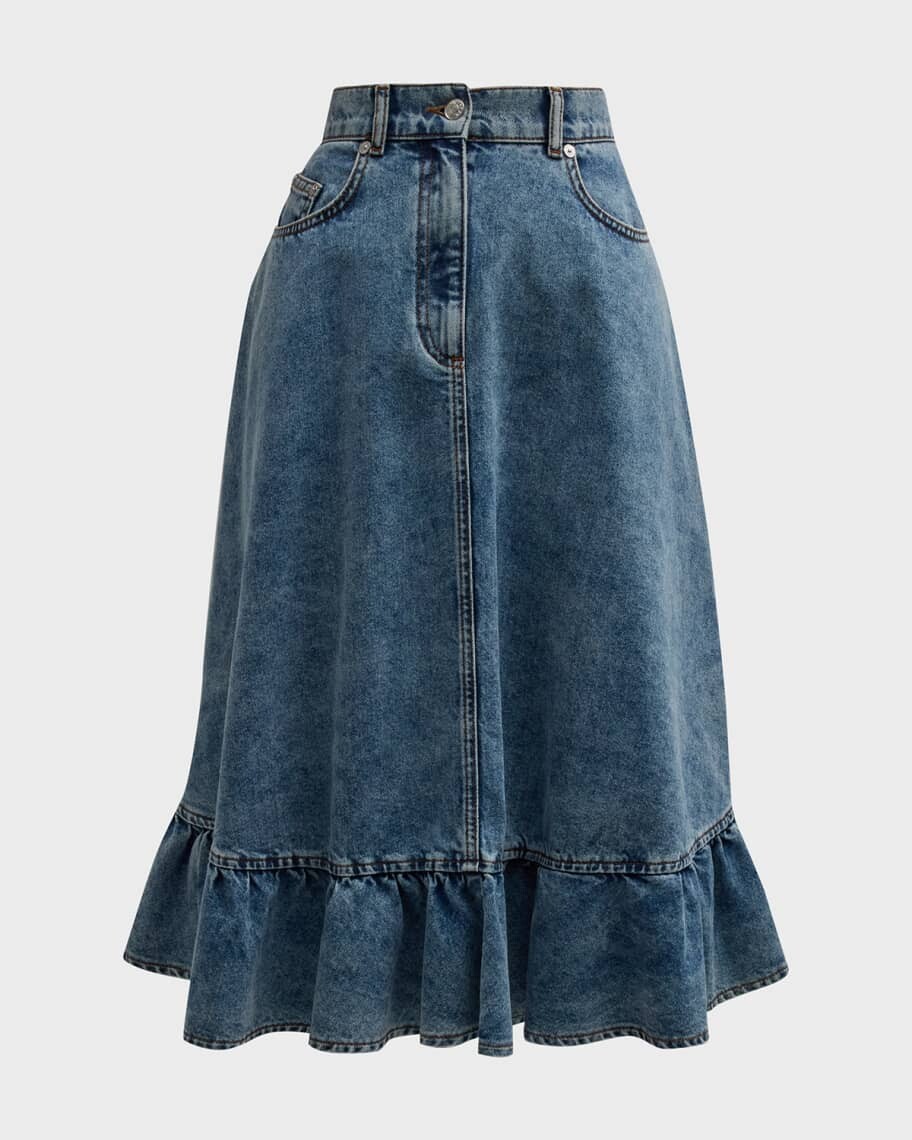 

Юбка-миди из переработанного денима с оборками Moschino Jeans
