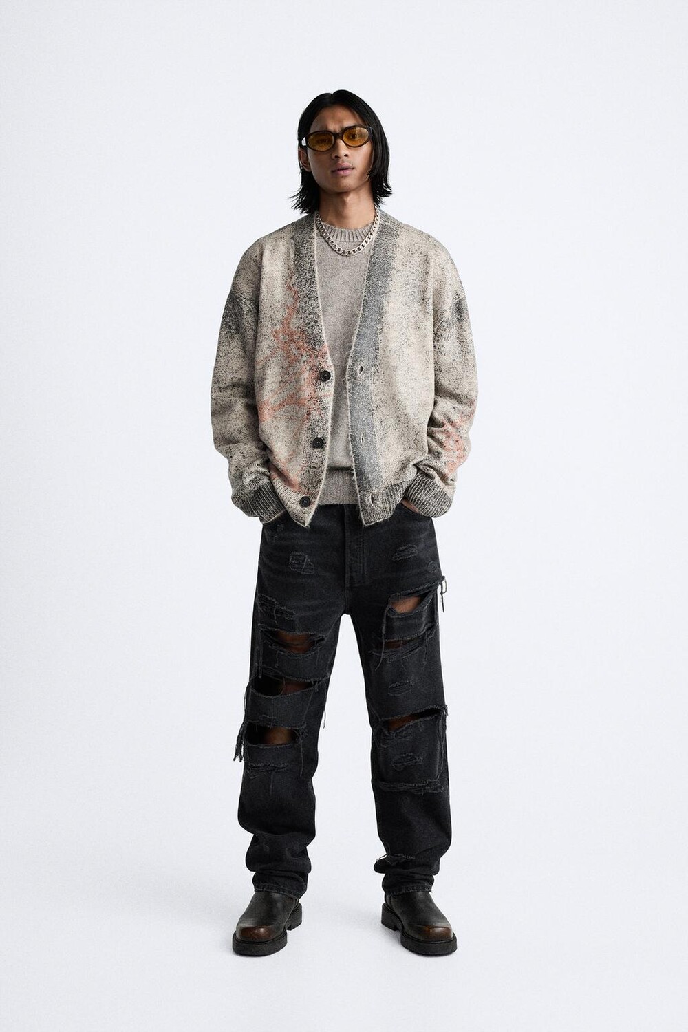 

Кардиган с отделкой из фольги ZARA, экрю