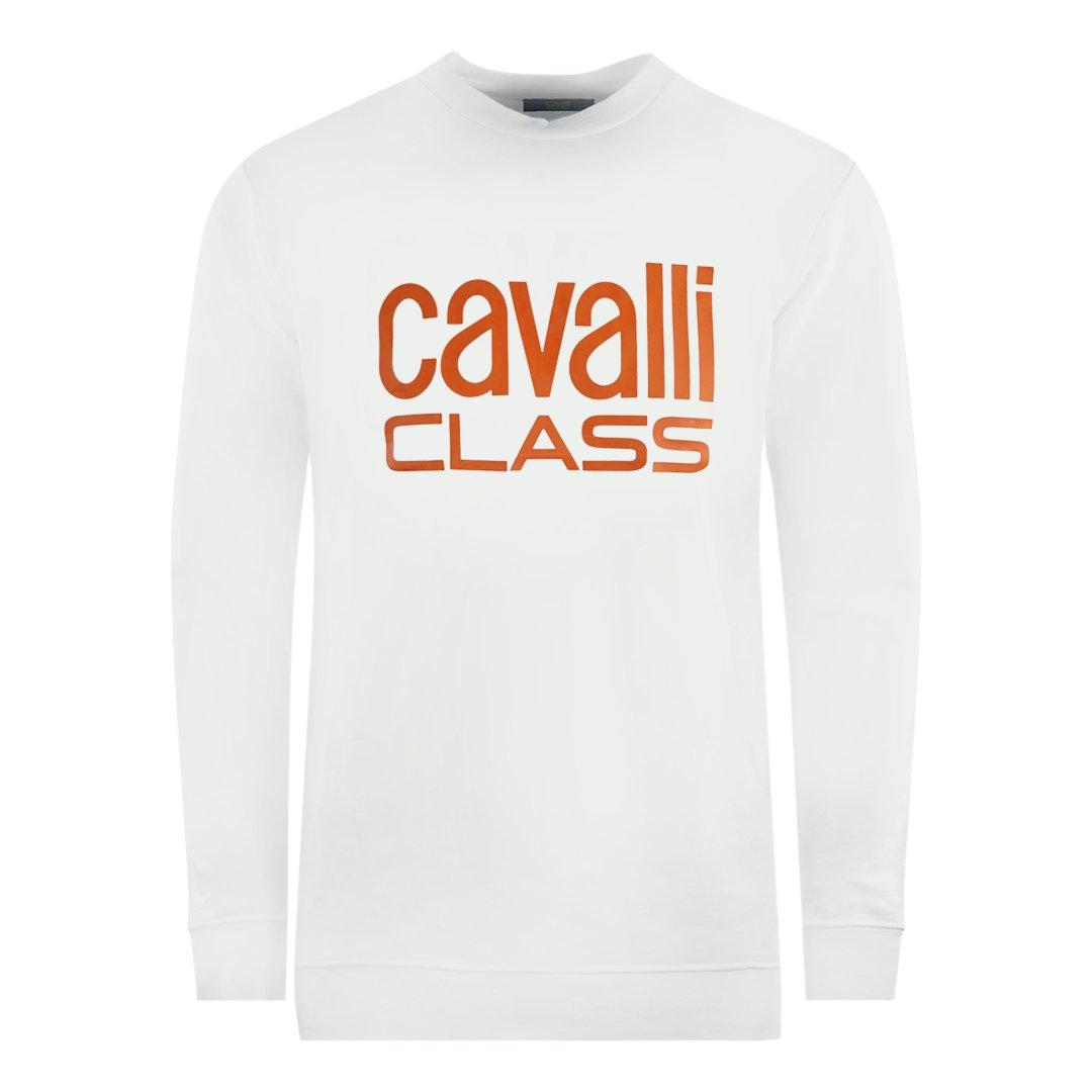 Белый свитшот с ярким логотипом бренда Cavalli Class, белый