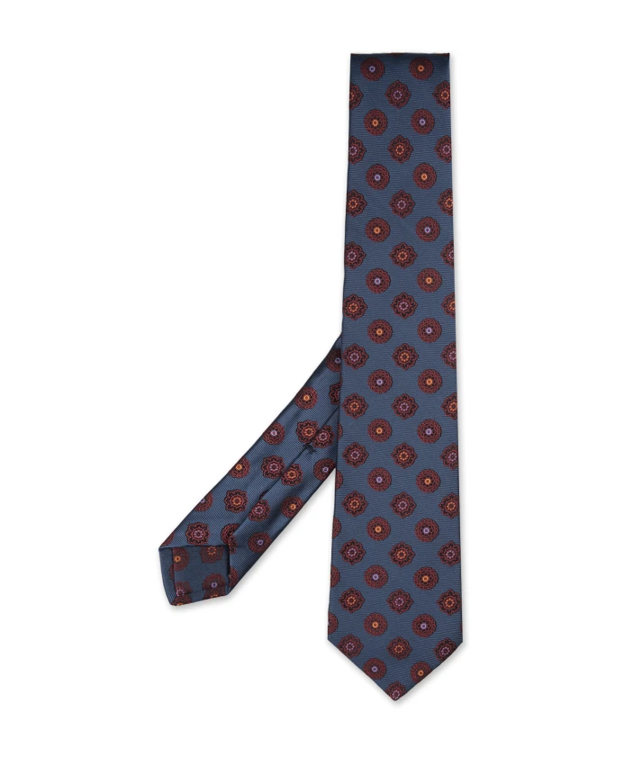 

Шелковый галстук с ярким узором Kiton, синий
