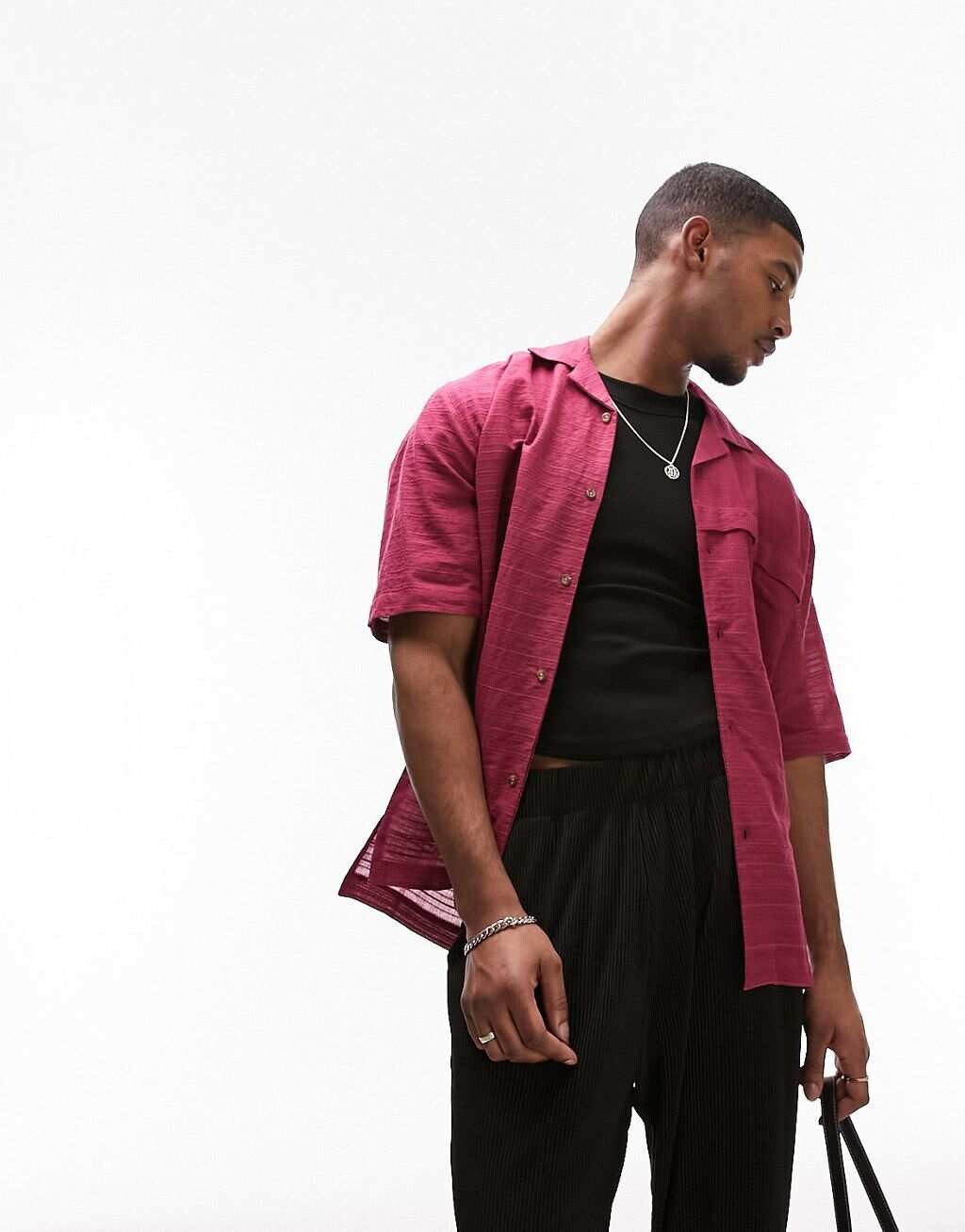 

Бордовая фактурная рубашка с короткими рукавами Topman