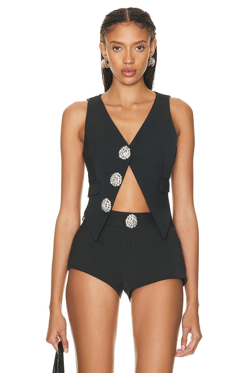 

Жилет Area Embroidered Crystal Button Cropped, цвет Charcoal