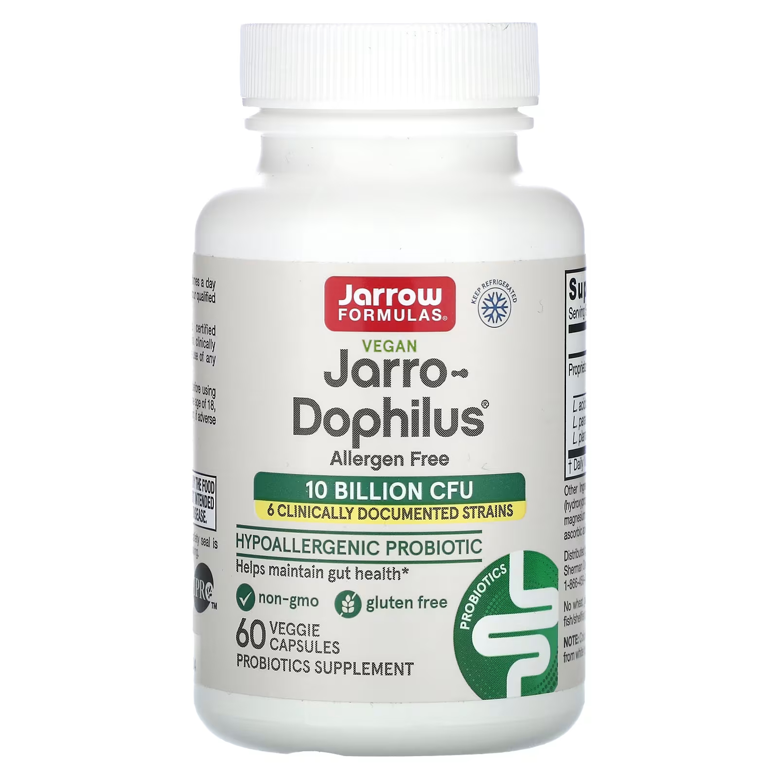 Добавка с пробиотиками Jarrow Formulas Jarro-Dophilus, 60 растительных капсул веганские jarro dophilus plus fos 300 растительных капсул jarrow formulas