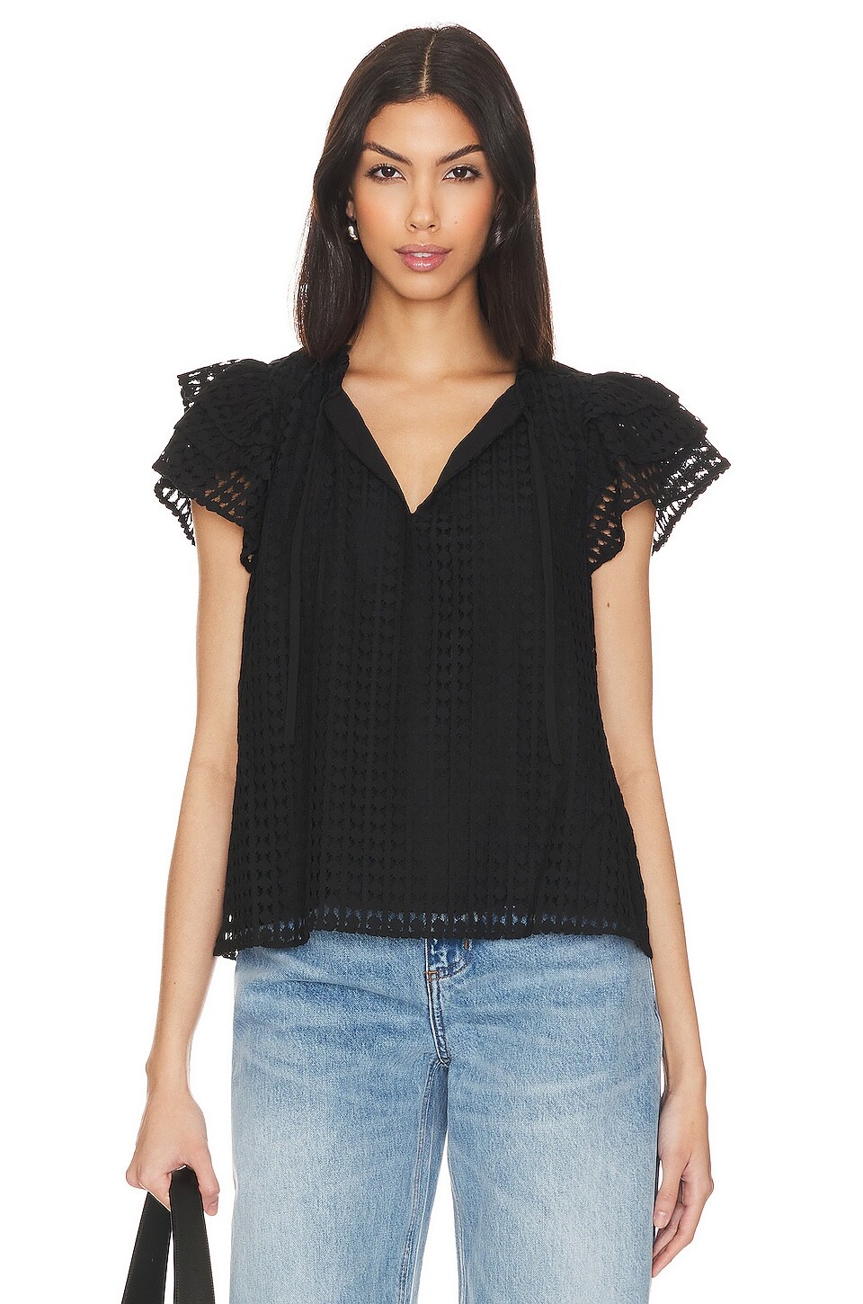

Топ 1. STATE Flutter Sleeve Tie Neck, цвет Rich Black