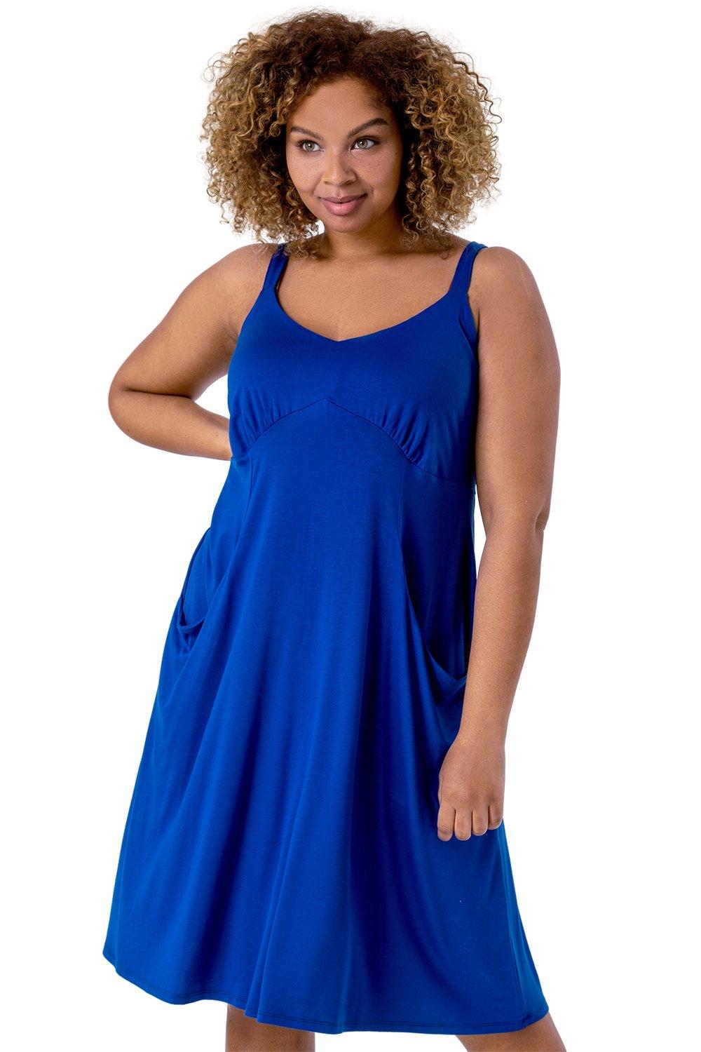 Солнцезащитное платье с карманами и бретелями Curve Roman, синий летнее платье pieces curve