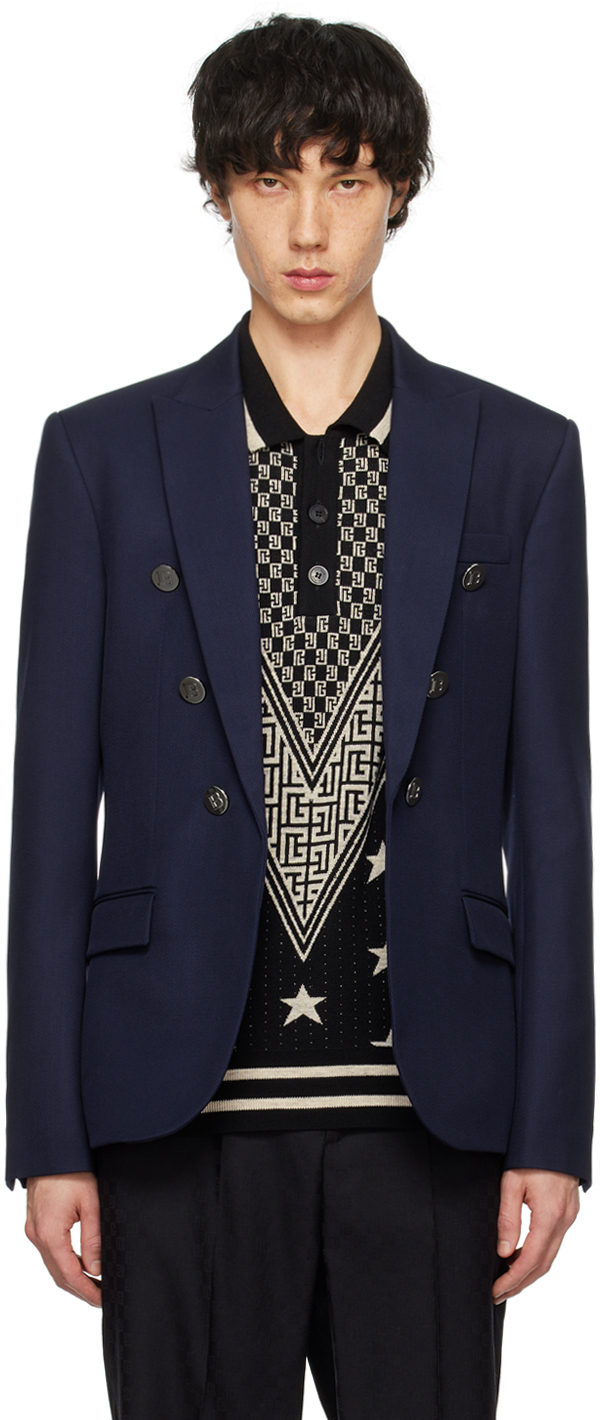 цена Темно-синий пиджак с остроконечными лацканами Balmain, цвет Marine