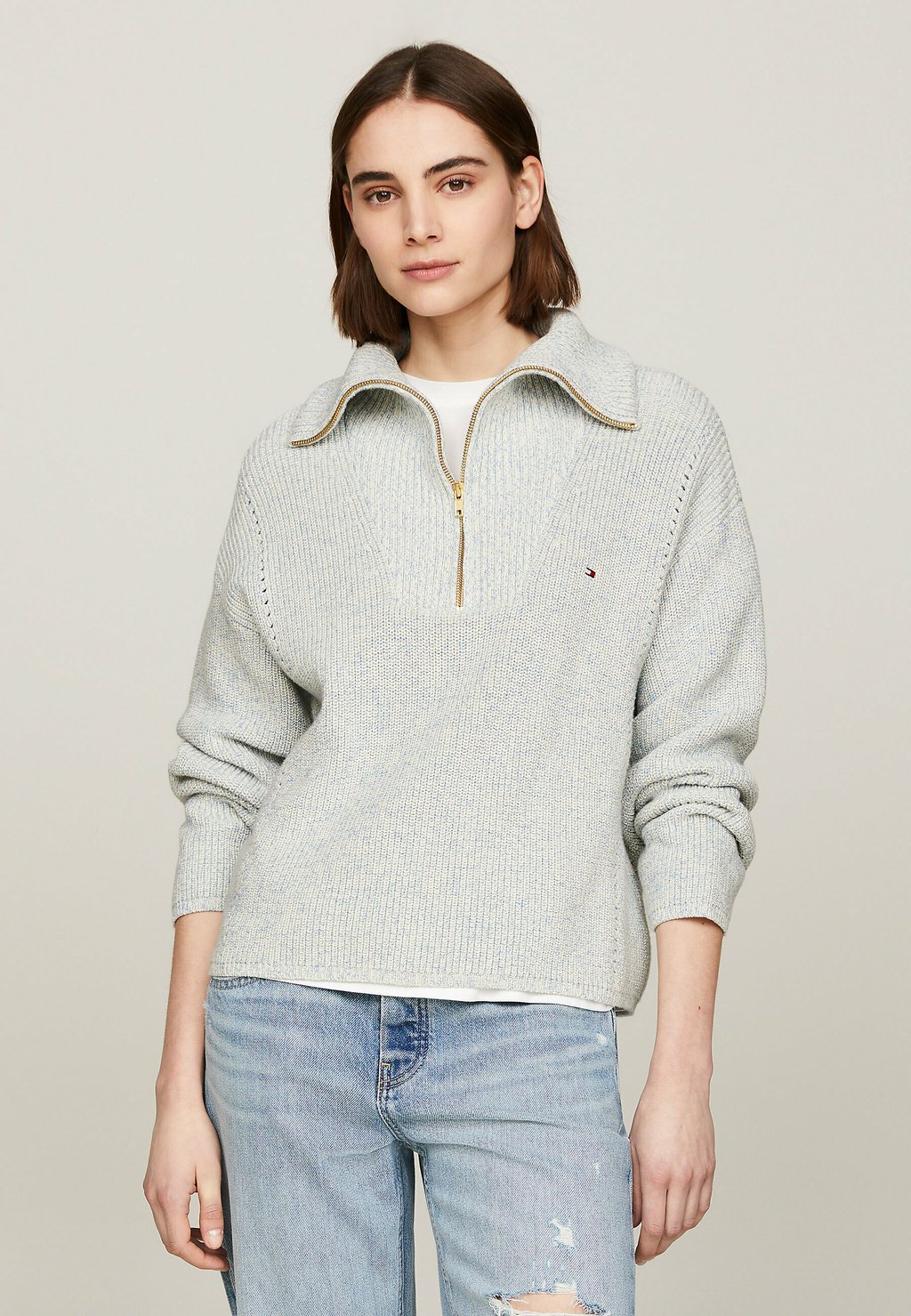 

Вязаный свитер CO CARDI STITCH 1/2 ZIP Tommy Hilfiger, цвет blue spell calico texture