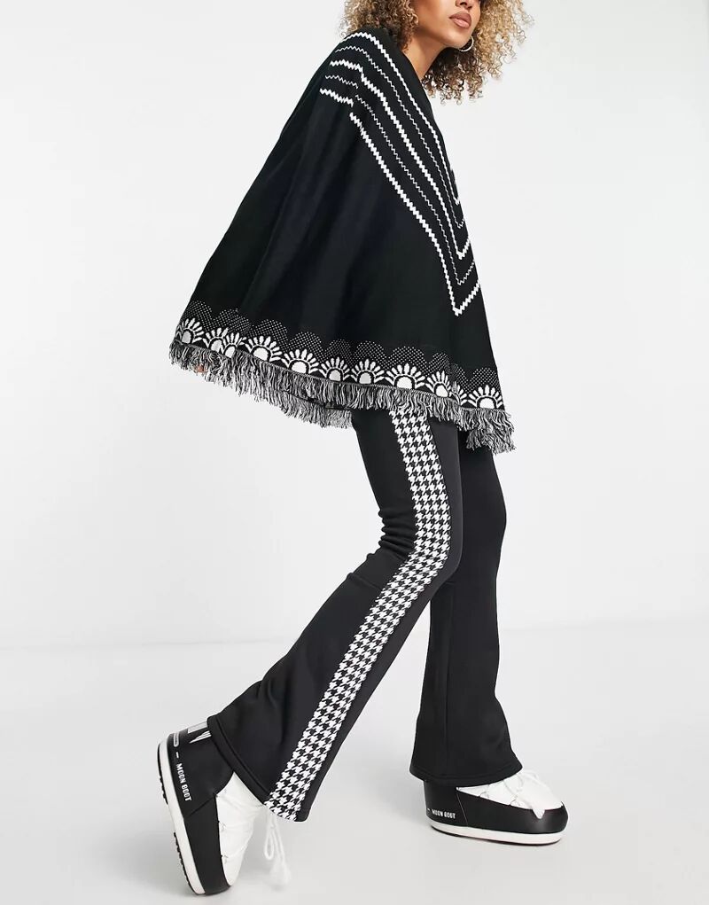 Черные широкие лыжные брюки с потертыми контрастными деталями Threadbare чёрные спортивные брюки overcome с контрастными деталями