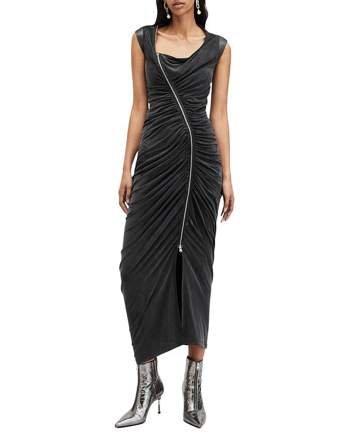 

Платье макси со сборками ALLSAINTS Umbra, черный