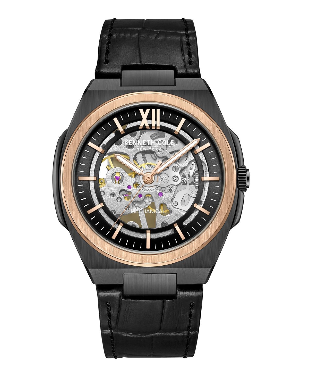 

Мужские механические часы из натуральной кожи черного цвета, 43 мм Kenneth Cole New York