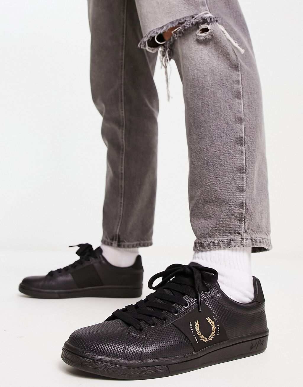 

Черные кожаные кроссовки из пике Fred Perry B721, Черный