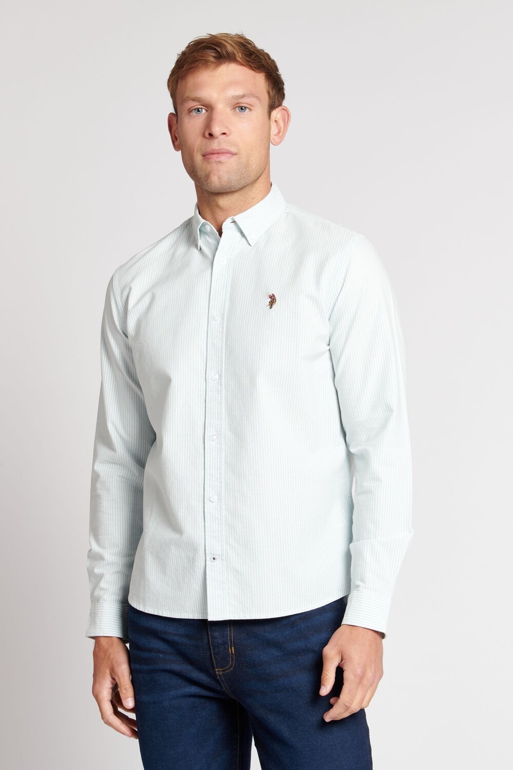 

Мужская синяя оксфордская рубашка в полоску U.S. Polo Assn, синий