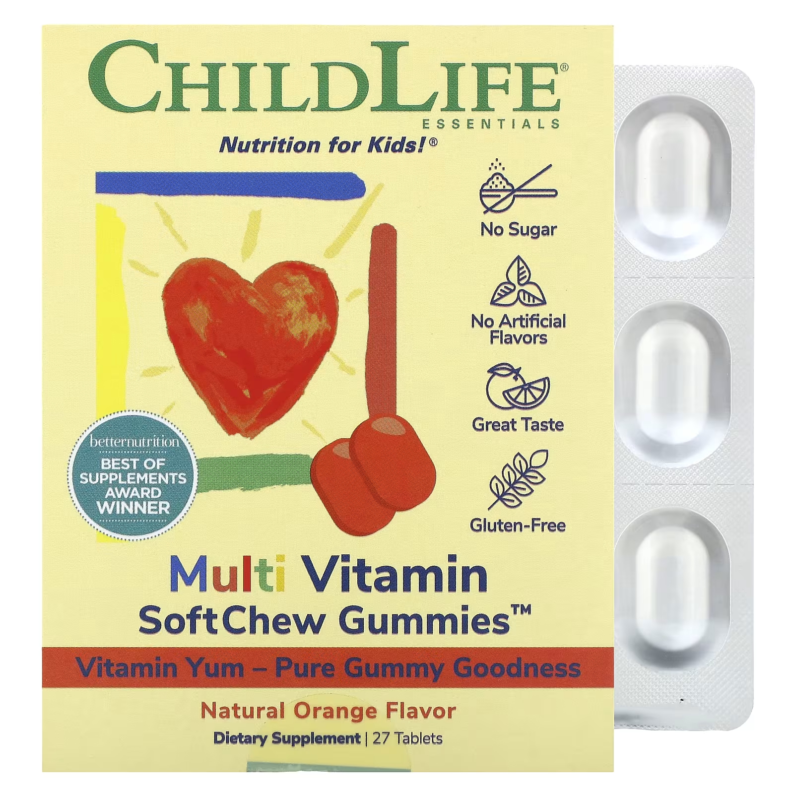 цена Мультивитаминные жевательные конфеты ChildLife Essentials SoftChew с натуральным апельсином, 27 таблеток