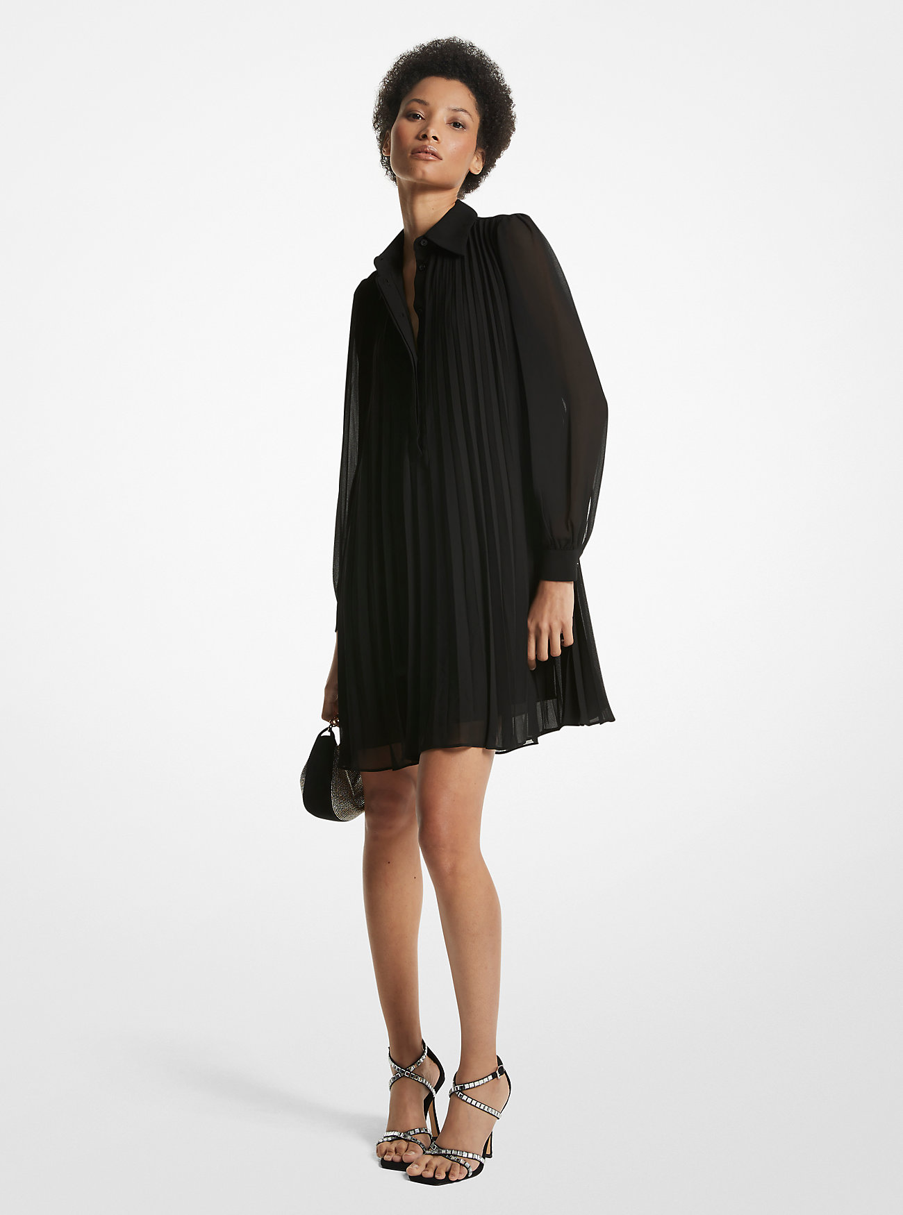 Плиссированное платье-рубашка Georgette Michael Kors, черный