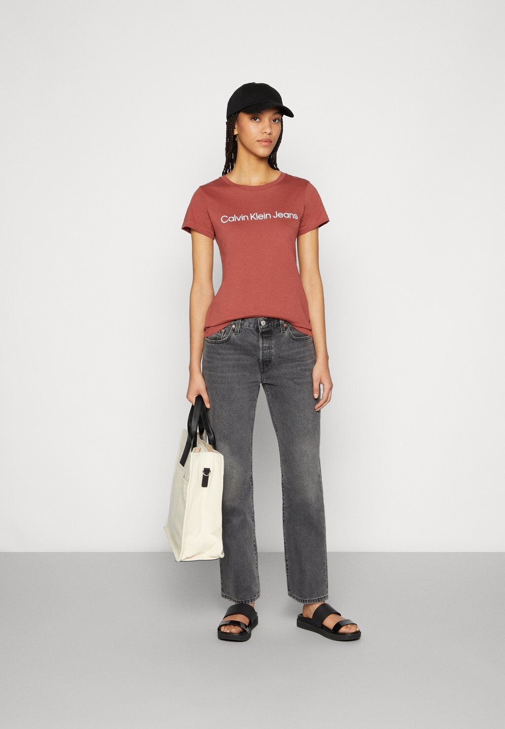 

футболка с принтом ФУТБОЛКА INSTITUTIONAL LOGO 2 PACK Calvin Klein Jeans, ярко-белый/терракотовая плитка