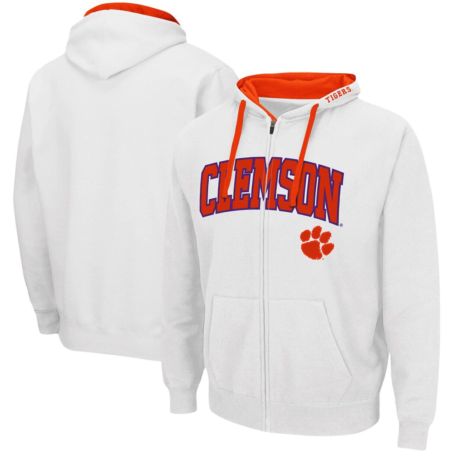 

Мужская белая толстовка с молнией во всю длину Clemson Tigers Arch & Logo 2.0 Colosseum