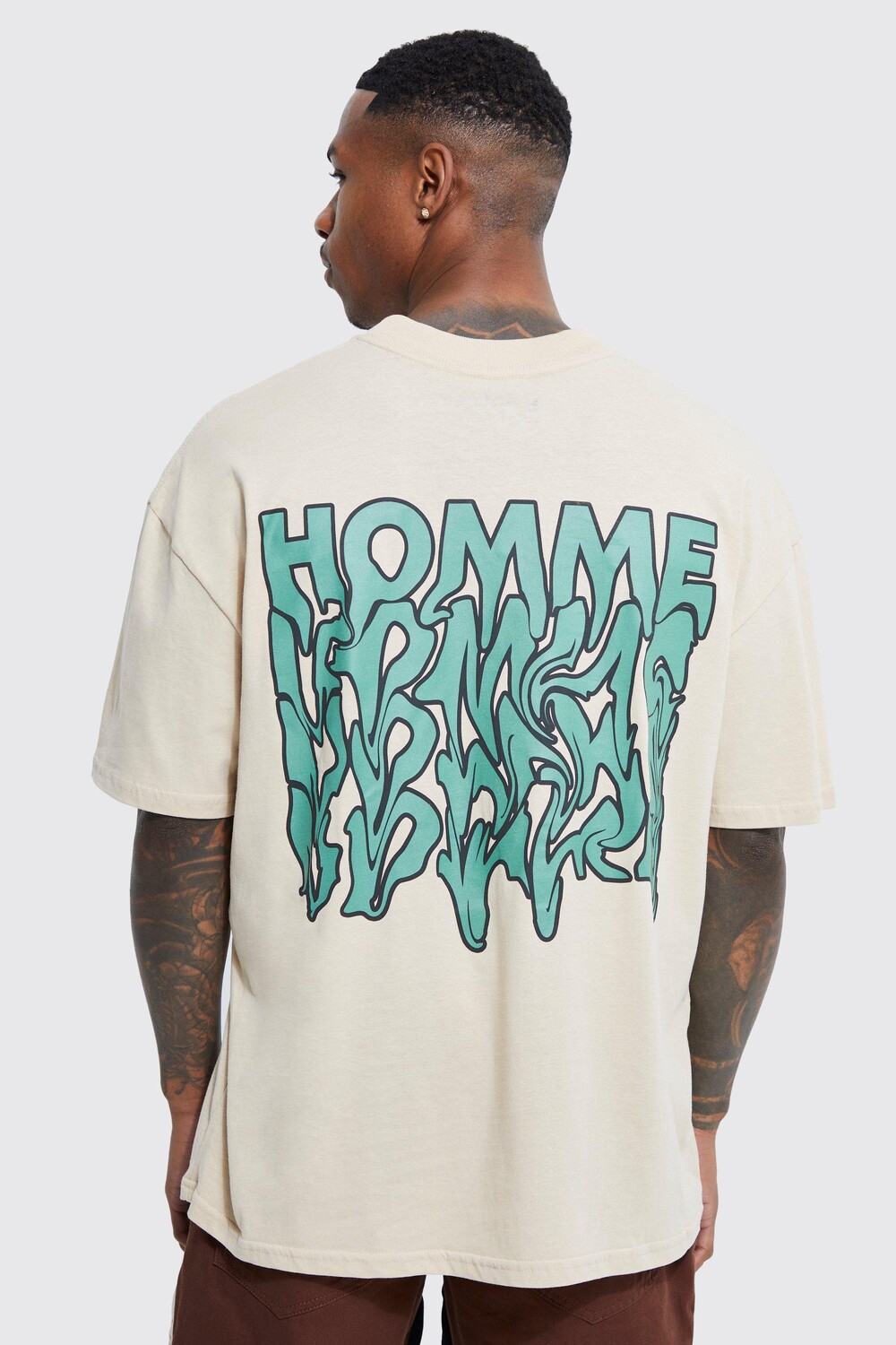 

Футболка homme с удлиненным вырезом оверсайз Boohoo, песочный