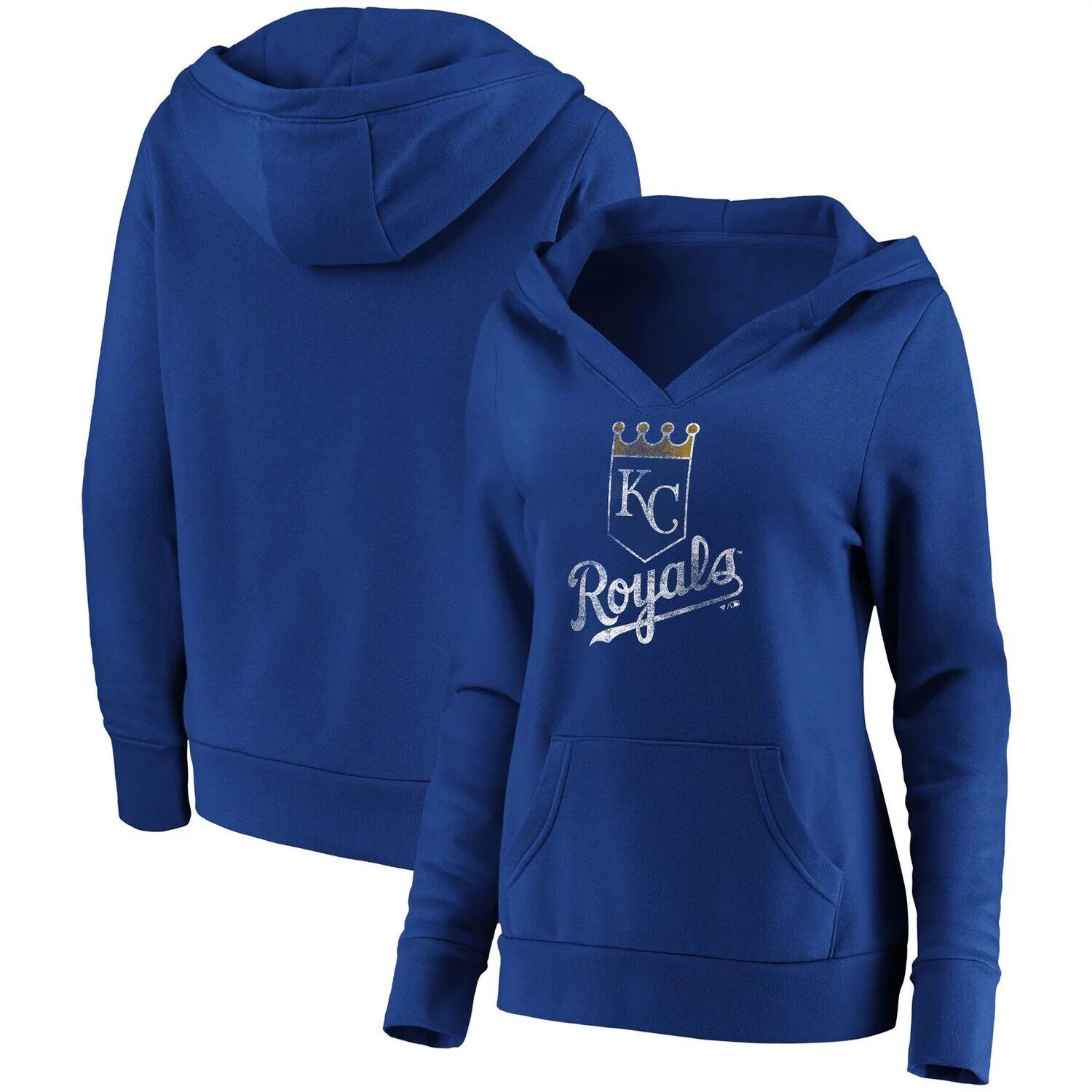

Женский пуловер с капюшоном Fanatics Royal Kansas City Royals Core Team Crossover с v-образным вырезом Fanatics