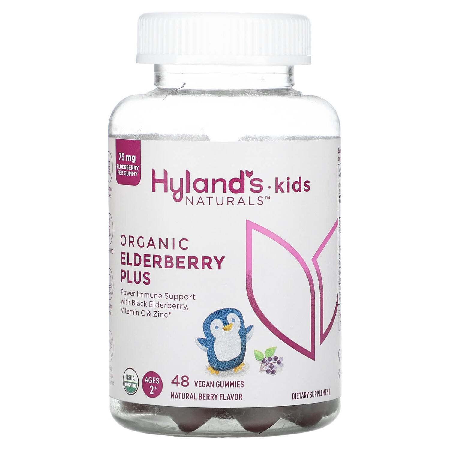 

Kids Naturals, органическая бузина плюс, натуральные ягоды, для детей от 2 лет, 48 веганских жевательных таблеток, Hyland's Naturals
