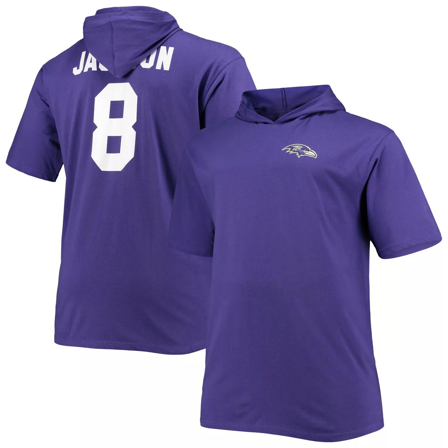 Мужская фиолетовая футболка с капюшоном с фирменным логотипом Lamar Jackson Baltimore Ravens Big & Tall с именем и номером игрока Fanatics