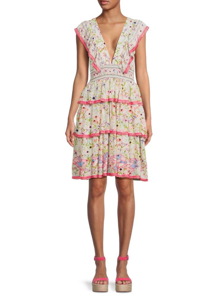 Многоярусное платье с цветочным принтом Ambretta Taj By Sabrina, цвет Pink Multi