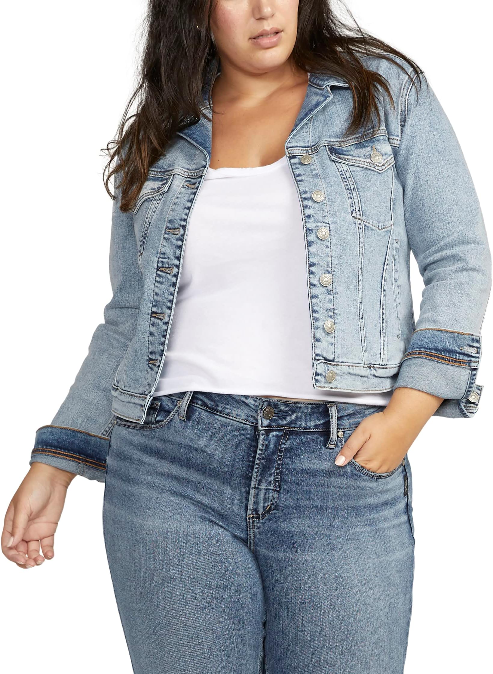 

Куртка Plus Size Fitted Denim Jacket WJ0003EKC261 Silver Jeans Co., цвет Indigo