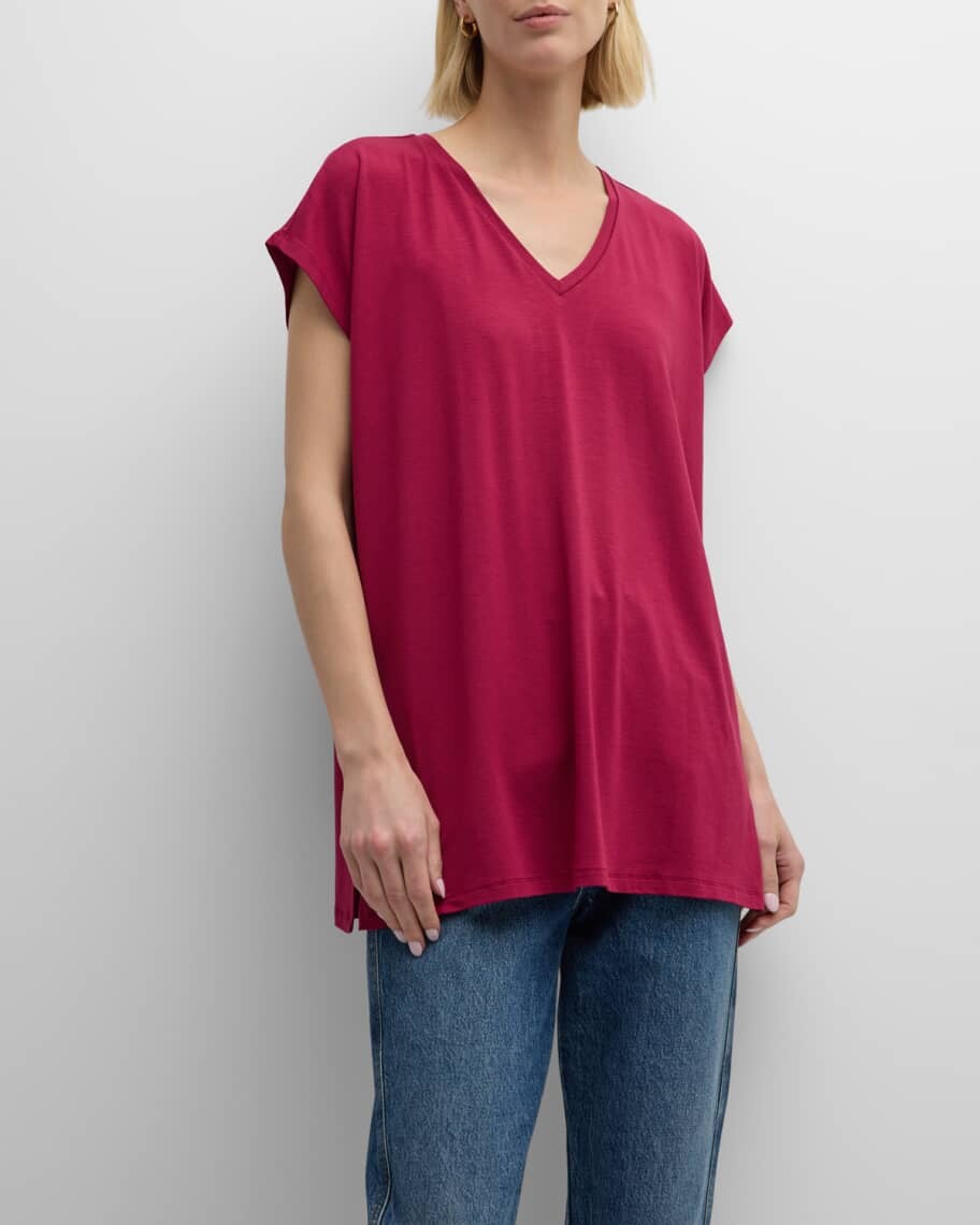 

Топ из джерси с короткими рукавами и V-образным вырезом Eileen Fisher