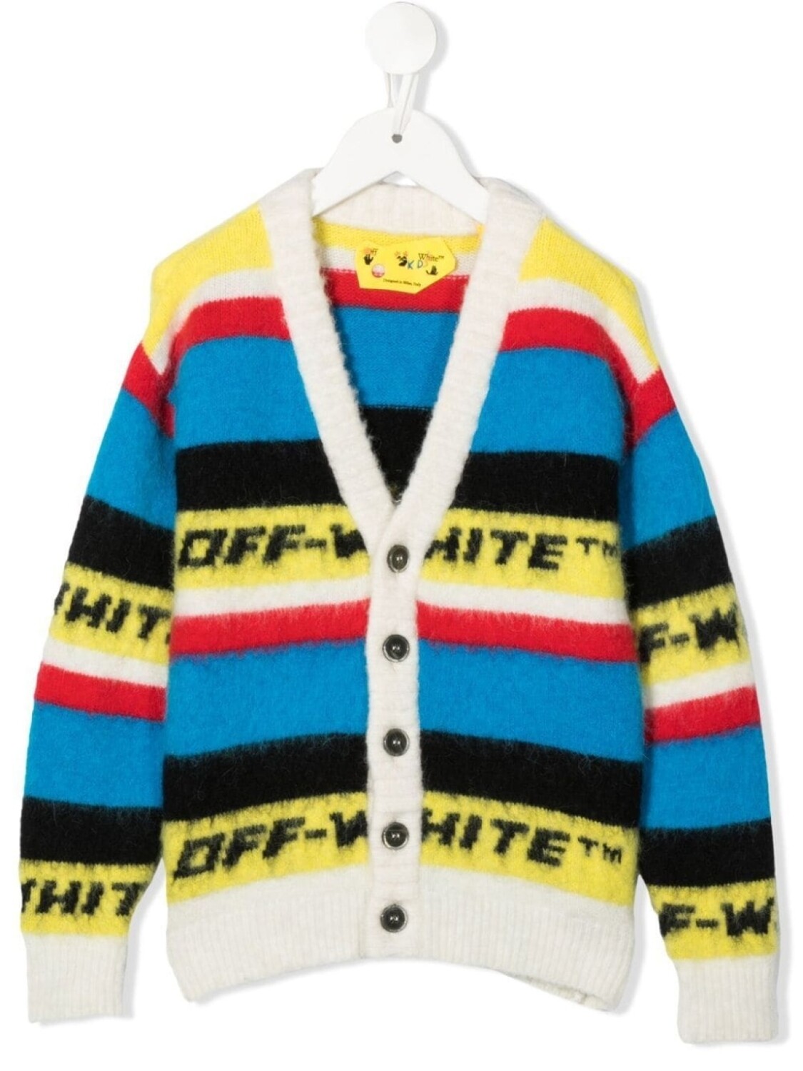

Полосатый кардиган с вышитым логотипом Off-White Kids, белый