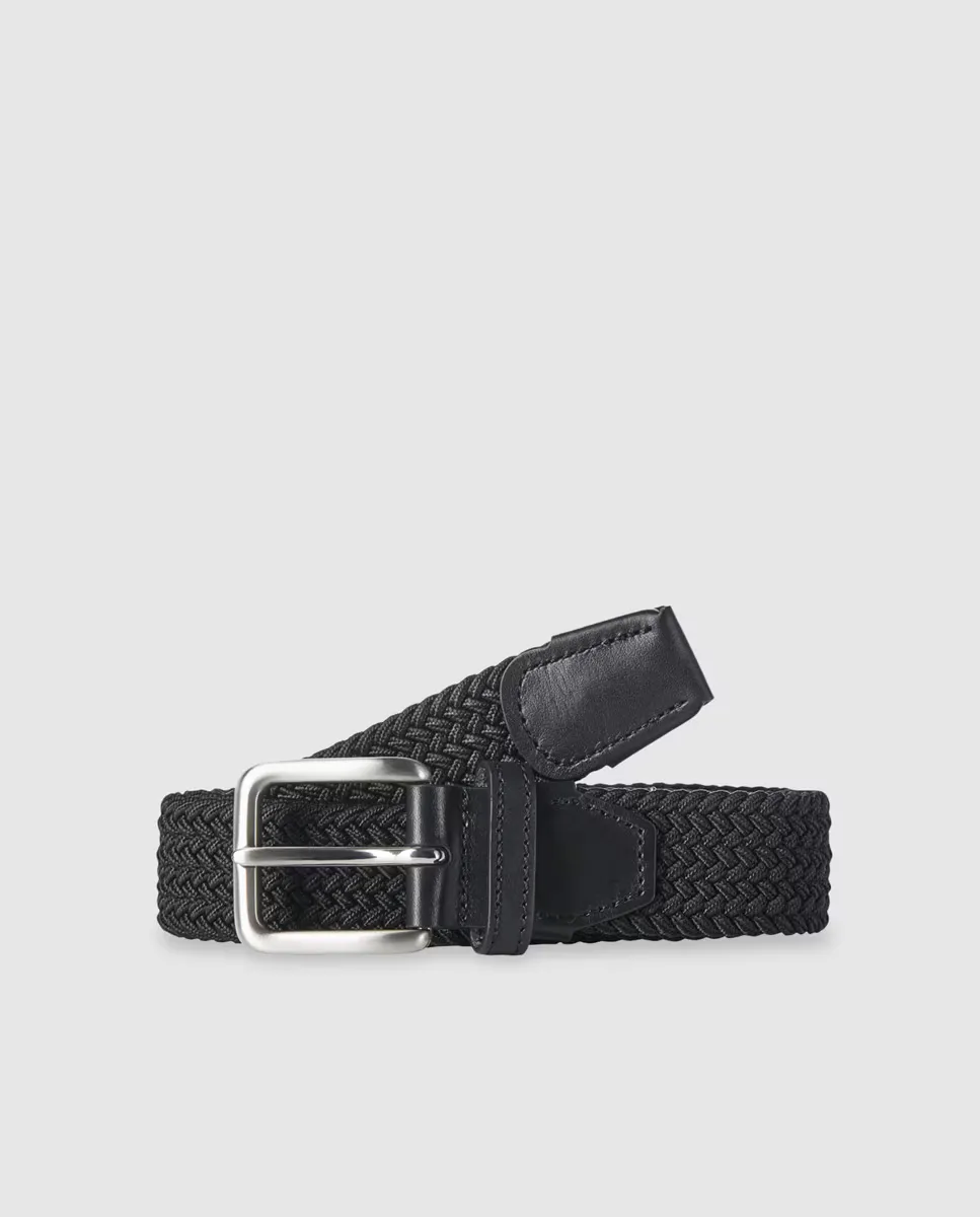 

Мужской плетеный ремень Jack & Jones черного цвета из кожи, черный