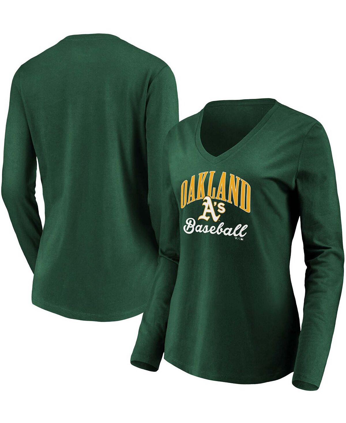 

Зеленая женская футболка с v-образным вырезом и длинными рукавами Oakland Athletics Victory Script Fanatics, зеленый