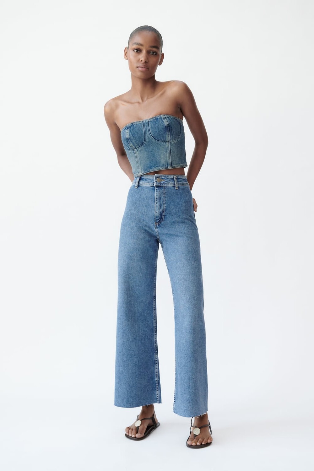 

Прямые джинсы с высокой талией zw marine ZARA, синий