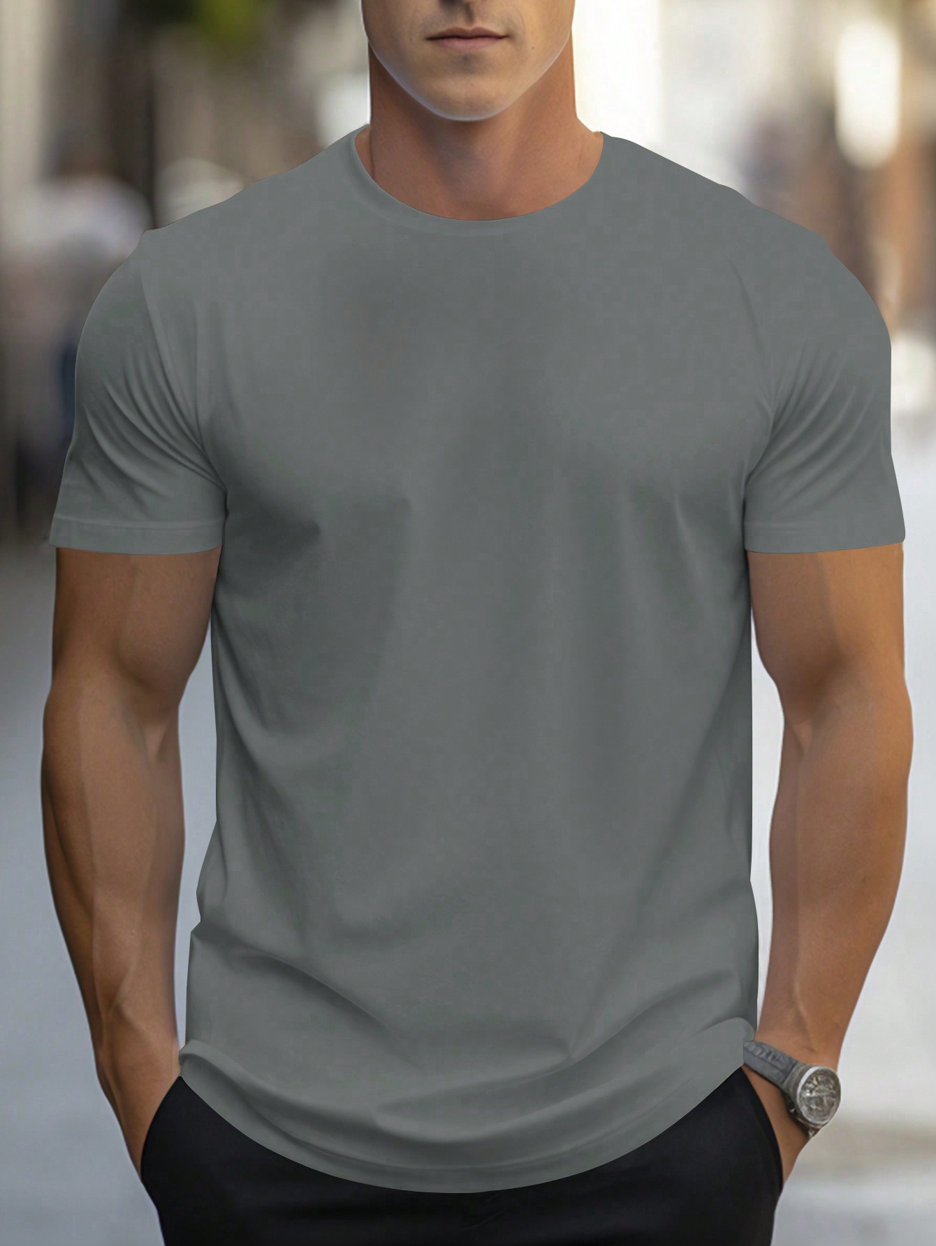 Мужская однотонная футболка с короткими рукавами Manfinity, серый футболка мужская с 3d принтом черепа повседневная дышащая рубашка оверсайз топ с круглым вырезом и короткими рукавами летняя одежда