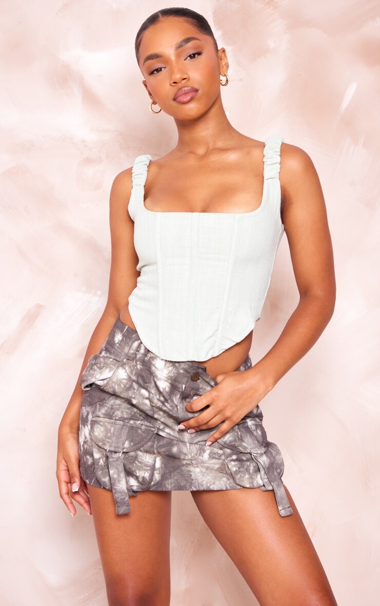 

PrettyLittleThing Длинный корсетный топ в льняном стиле Sage