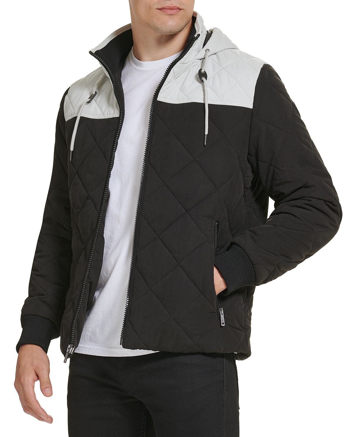 

Мужская стеганая куртка с капюшоном и цветными блоками Kenneth Cole