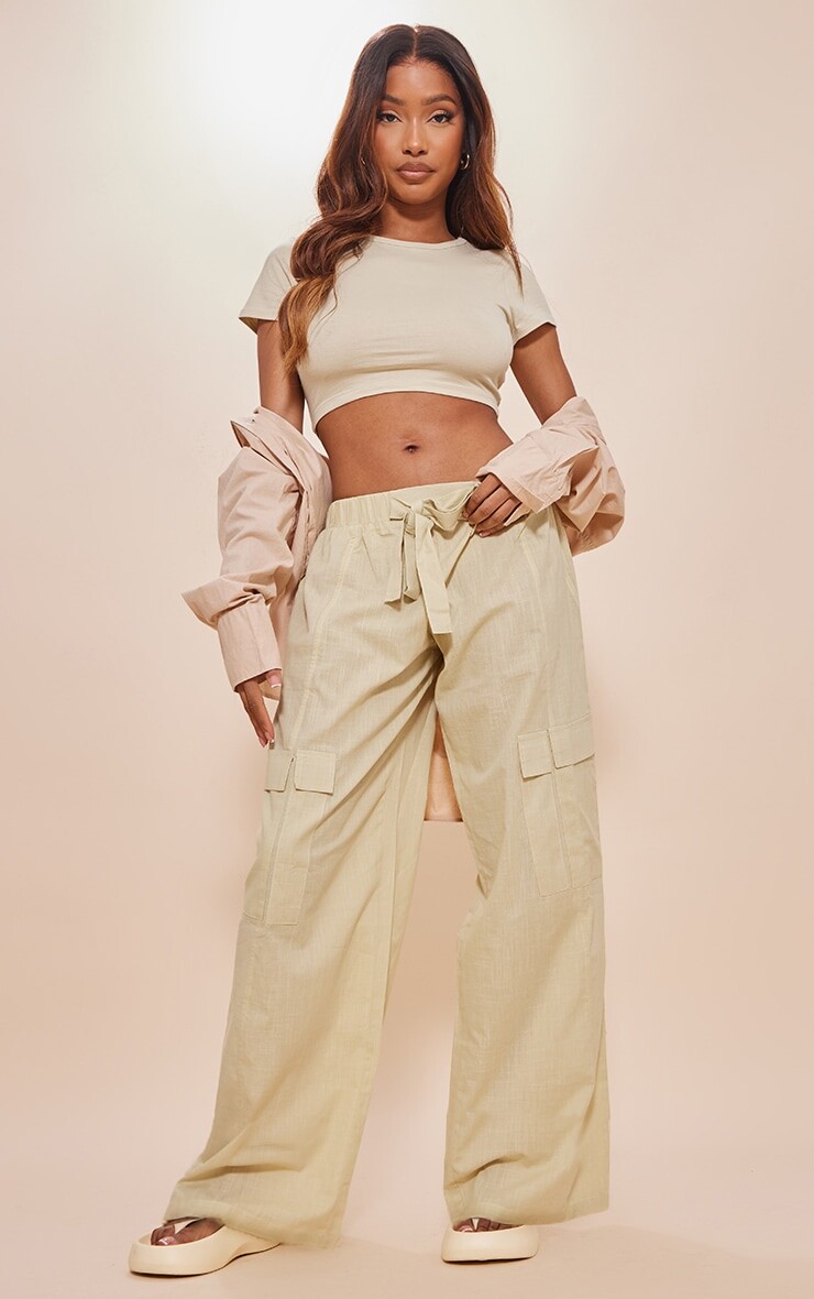 

PrettyLittleThing Брюки-карго с низкой посадкой в ​​льняном стиле Sage