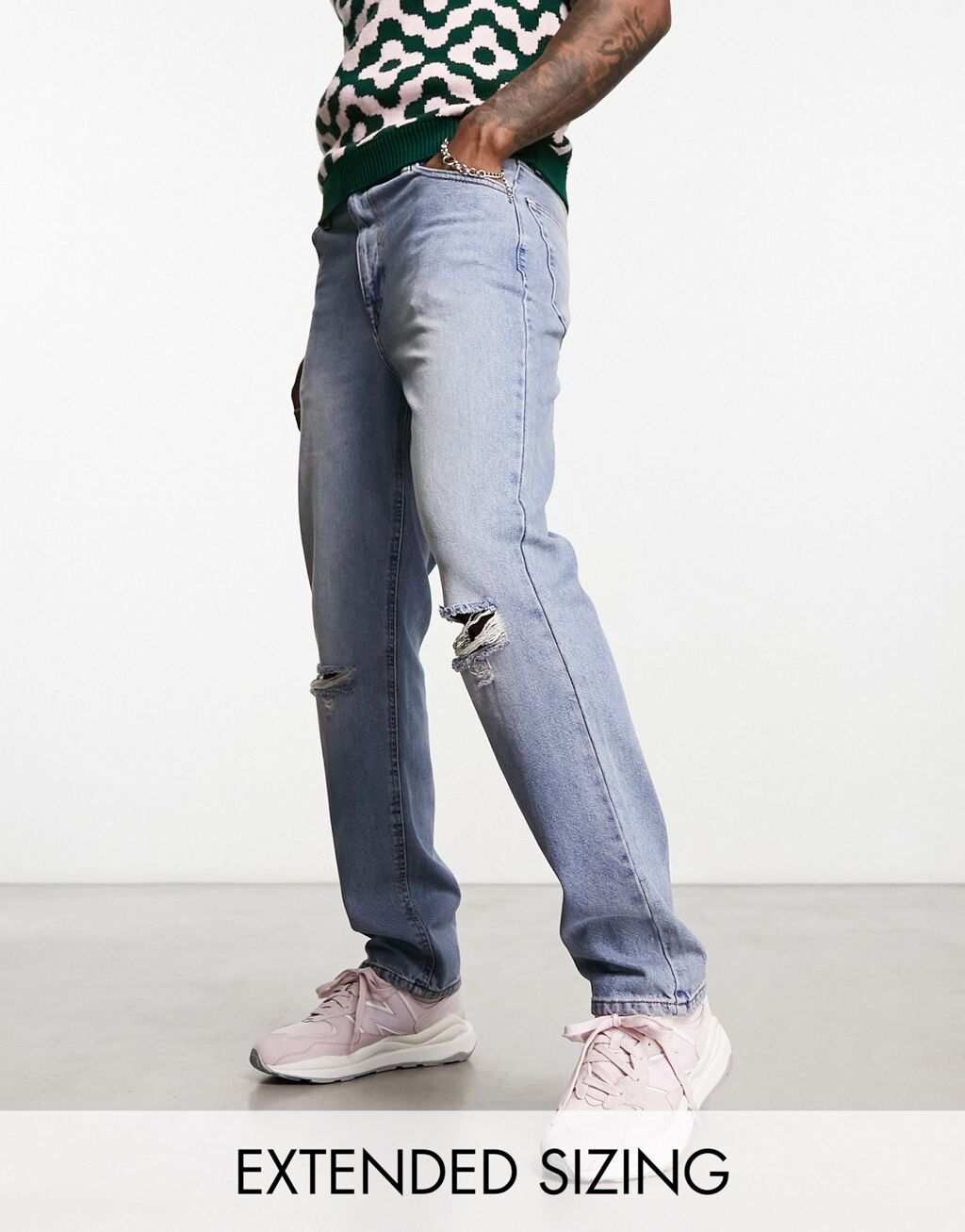 

Синие джинсы прямого кроя с вырезом на коленях ASOS DESIGN