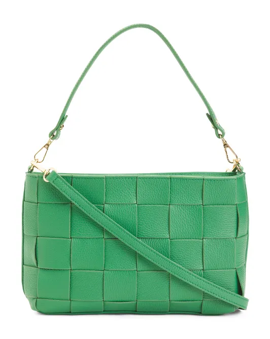 

Кожаная тканая плоская сумка через плечо Made In Italy Anna Paola, цвет Emerald